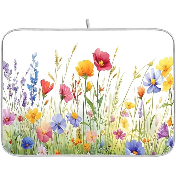 Beautiful Wildflowers Dish Drying Mat 16x18 Absorbent Dishes Pad Dish Drainer Mat Protector for Kitchen Fast Dry