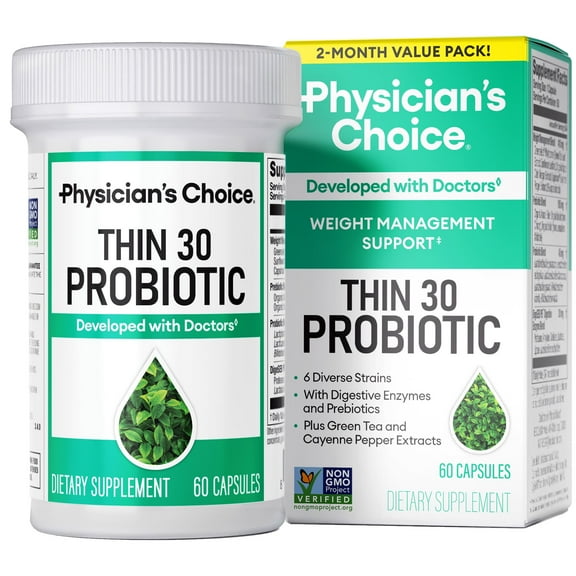 Physician's Choice Thin 30 Probiotic 60 Counts for Weight Management & Bloating - Supports Gut Health - Weight Management for Women & Men