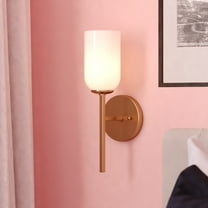 Shelby 1 Light Gold Brass Transitional Bathroom Vanity Fixture White Glass