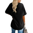 thumbnail image 4 of Tianiyouqing Loose Fit Maternity Tops for Women Travel Basic Drop Shoulder Elbow Length Comfortable Vacation Oversized Tees V Neck Short Sleeve Flowy Dressy Long T-Shirt Black XL, 4 of 5