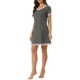 thumbnail image 4 of INSPIRE CHIC Women's Short Sleeve Nightshirt Contrast Color V Neck Nightgown M Grey, 4 of 6
