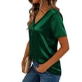 thumbnail image 4 of Women's Satin Button-Down Shirt with V-Neck and Short Sleeves for Business Casual Wear, 4 of 8