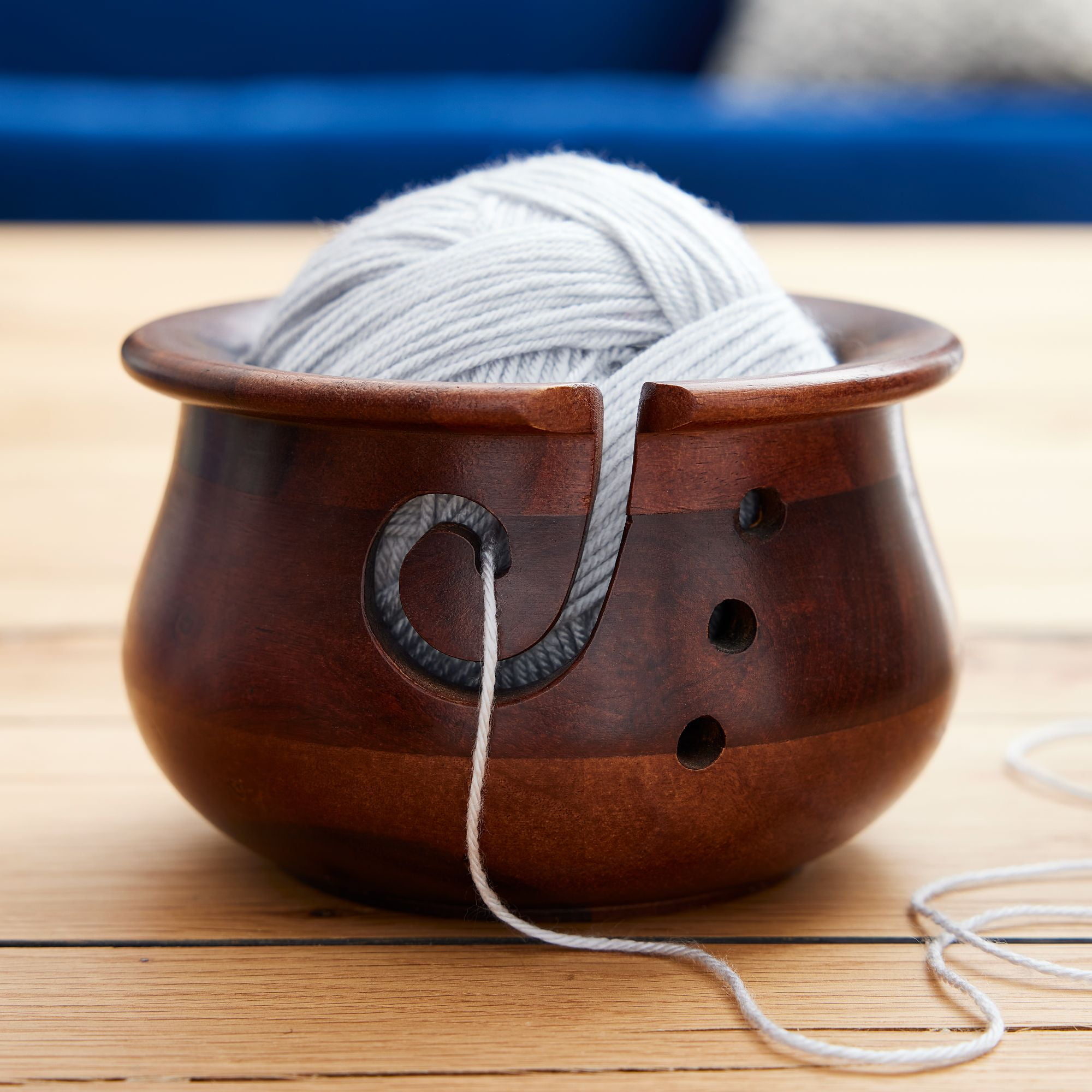 Curvy Sheesham Yarn Bowl by Loops & Threads – Wooden Knitting & Crochet Organizer for Yarn Storage & Tangle-Free Use - Handcrafted Sheesham Wood - 6" x 4" - Brown - 6 Pack