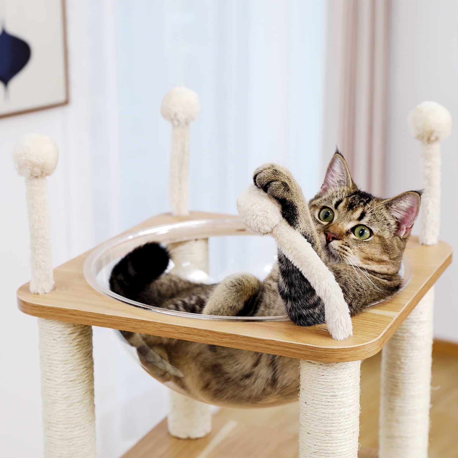 Pefilos 51" Modern Wooden Cat Tree House for Large Cats Multi-Level Cat Tower With Fully Sisal Covering Scratching Posts, Deluxe Condos for Indoor Cats And Large Space Capsule Nest Pefilos 51" Modern Wooden Cat Tree House for Large Cats Multi-Level Cat Tower With Fully Sisal Covering Scratching Posts, Deluxe Condos for Indoor Cats And Large Space Capsule Nest