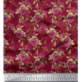 thumbnail image 1 of Soimoi Red Silk Fabric Leaves & Austin Rose Floral Fabric Prints By Yard 42 Inch Wide, 1 of 3