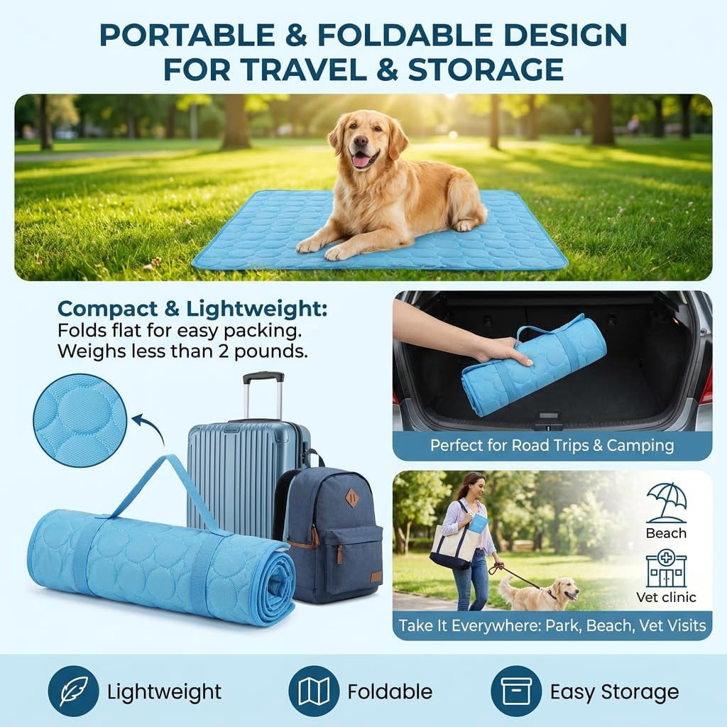 Chillpaws Cooling Mat, Self-Cooling Pet Mat, Washable Portable Coolings Pad for Dogs Cats, Ice Silk Self Cooling Foldables Mat