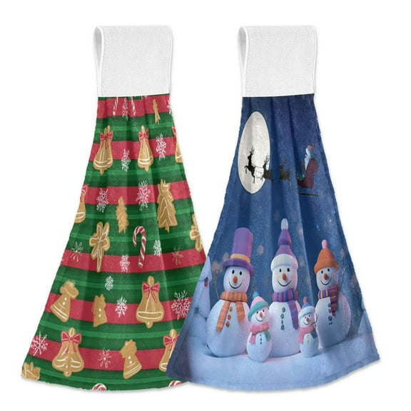 IAUYY Kitchen Hanging Towels Set of 2 100% Polyester Absorbent, Super Soft Hand Towels with Hanging Loops for Bathroom Kitchen Shape Like A Bell Scarves and Hats