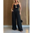 thumbnail image 4 of ChicMe Jumpsuits For Women Gold Ring Spaghetti Strap Cut-Out Waist Backless Wide Leg Jumpsuit Elegant Party Womens Rompers Black-L, 4 of 7