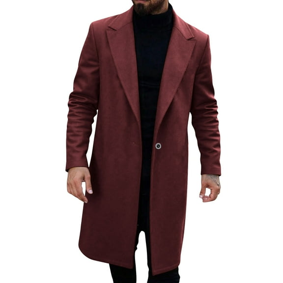 cocolona Mens Trench Coat Notched Collar Button Pea Coat Winter Warm Wool Overcoat Long Casual Jacket with Pockets Christmas Gifts for Men