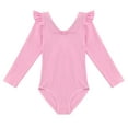 thumbnail image 3 of Alvivi Girls Ruffle Shoulder Ballet Dance Gym Leotard One Piece Long Sleeve Crisscross Bodysuit Pink 5-6, 3 of 7