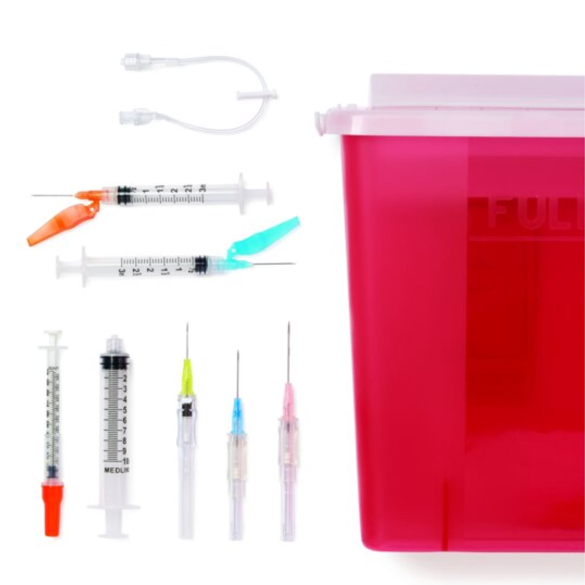 Medline Biohazard Patient Room Sharps Containers, 5 Qt, Translucent Red, 20 Count