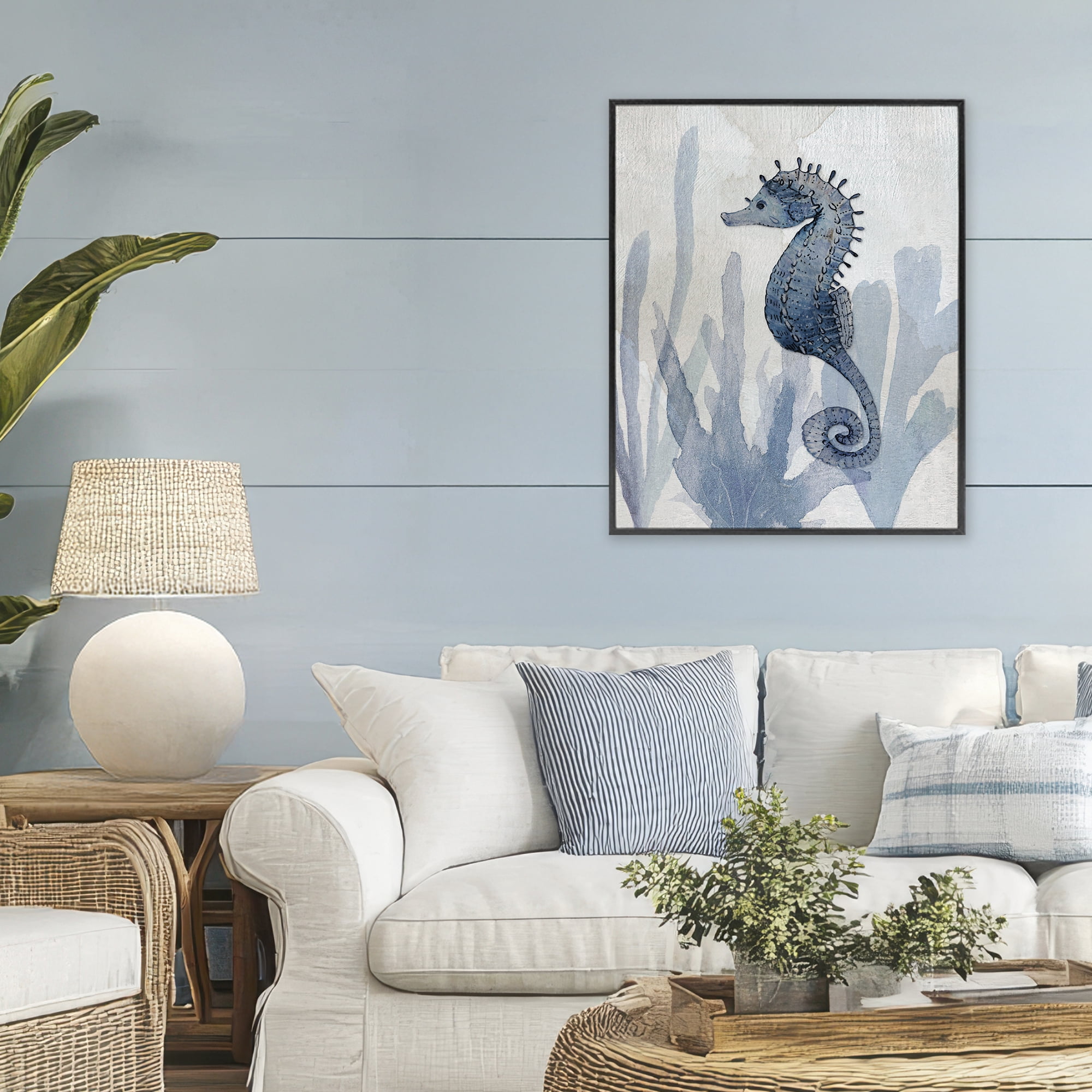 Stupell Industries Organic Seaweed & Seahorse Black Framed Giclee Art, design by Susan Jill