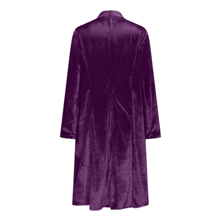 ladies purple dress jacket Jtjvou Women's Velvet Open Front Long Trench Coat Elegant Back High Slit Blazer Suit Jacket with Pockets Purple M, Size: Medium