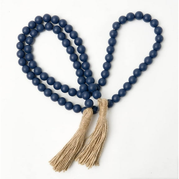 JUMRHFAN Wooden Bead Decor, 59in with Tassels, Farmhouse Style for Wall Hanging, Navy Blue