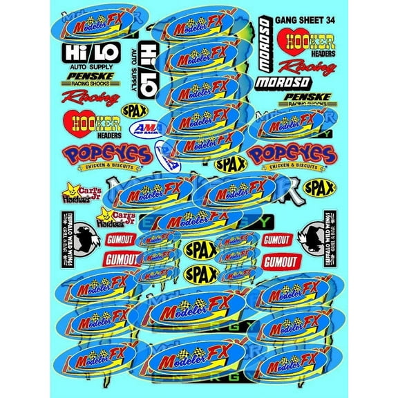 White Vinyl R/C Racing Sponsor Sticker Gang Sheet 34-1/24-1/16th Scale Model Decal Sticker Sheet Radio Control Lexan Body - Decorate Your R/c Cars, Boats, Trucks Scale Model - Peel & Stick