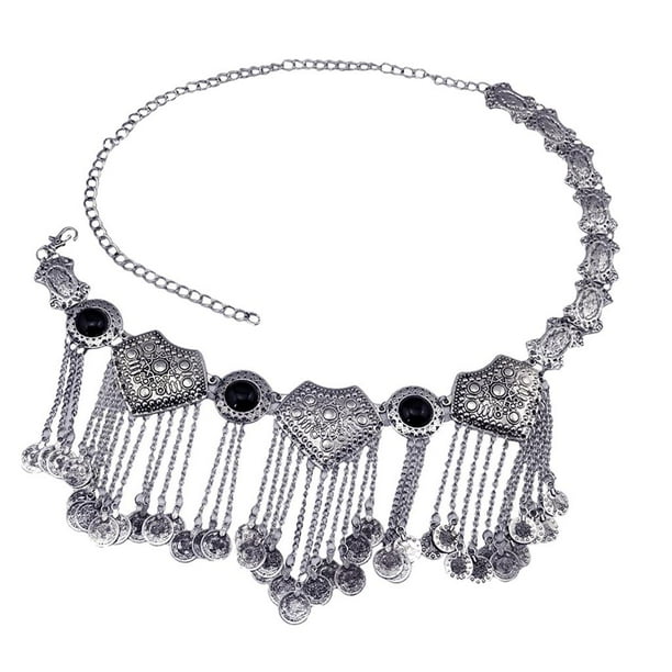 Joyería Gitana Vintage Acrílico Moneda Borla Vientre cinturo Cadena - Negro Yuyangstore Cinturón de cintura gitana