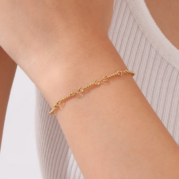 Womens 18K Gold Plated Link Bracelet Stainless Steel Adjustable Chain Bracelets for Women Hypoallergenic Trendy Jewelry