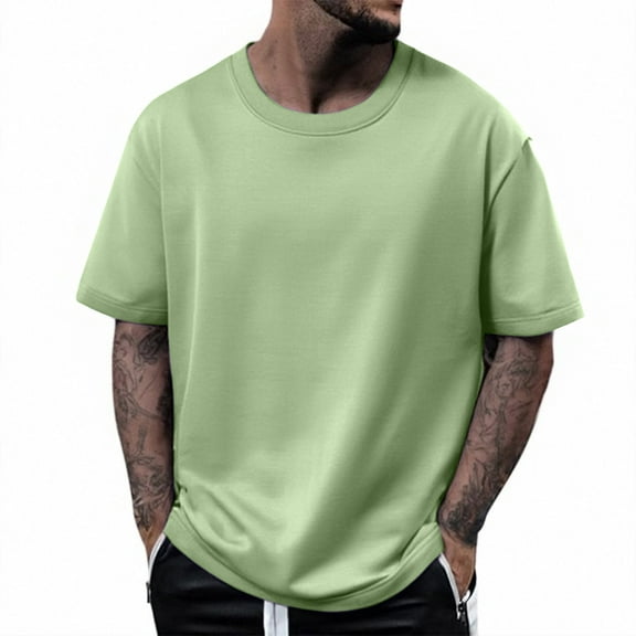 Yiaimeir Men's 320G Cotton Short Sleeve T-shirt Loose Half Sleeve Solid Color T-shirt