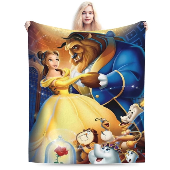 Soft Flannel Fleece Blanket Beauty and Beast Comfort Plush Throw Home Decor for Bed Sofa 50"x40"
