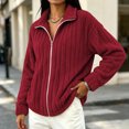 thumbnail image 5 of Brnmyaeo Womens Fuzzy Fleece Jacket Warm Loose Zip Up Lapel Neck Cozy Coat Casual Long Sleeve Ribbed Fleecy Fall Winter Trendy Outwear, 5 of 7