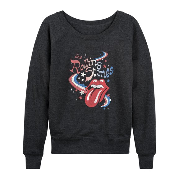 Rolling Stones - Stars Women's Lightweight French Terry Wide Neck Long Sleeve Graphic Shirt