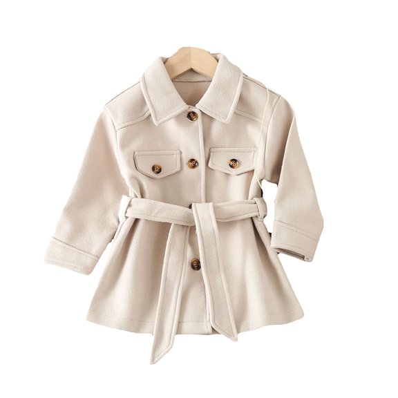 Godderr Toddler Girls Dress Coat Jacket for Kids Wool Jacket 2-7 Years Old Long-Sleeved Buttoned Trench Coat Long Autumn Winter