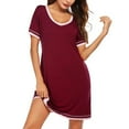 thumbnail image 3 of EFINNY Women's Nightdress Nightgown V Neck Sleep Shirt Contrast Color Loungewear Short Sleeve, 3 of 8