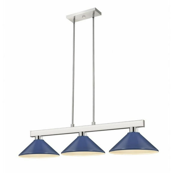 3 Light Billiard with Shade-8 inches Tall and 14 inches Wide-Brushed Nickel Finish-Navy Blue Shade Color Bailey Street Home 372-Bel-4973329