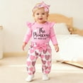 thumbnail image 2 of RTKFRFLM Baby Girls 3-Piece Leopard Outfit Long Sleeve Letter Print Bodysuit with Heart Bow Pants and Headband Fall Winter Clothing Set for 1-18M, 2 of 8