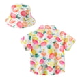 thumbnail image 3 of TZEWGL Short Sleeve Summer Cartoon Prints Beach Holiday Floral Print Shirt With Hat 2Pcs Set Clothes For Infnants size 18-24M, 3 of 5