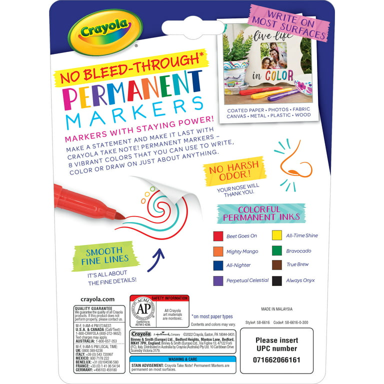 Crayola Take Note Permanent Markers, 8 Count Assorted Colors