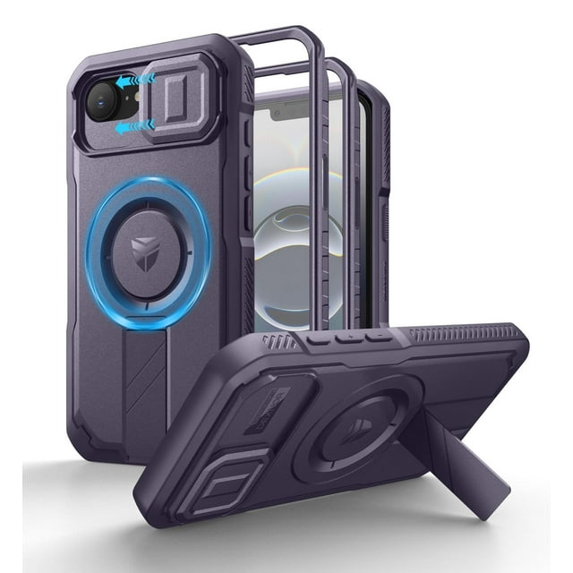 Dexnor Funda para iPhone 16E con Cubierta Deslizante para cámara, Soporte Ajustable y Protector de P