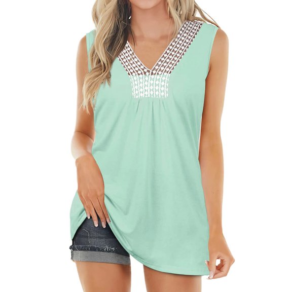 Frostluinai Savings Clearance Women's V Neck Lace Tank Tops Summer Casual Sleeveless Shirts Tops Flowy Summer Sleeveless Camis