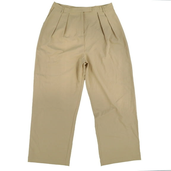 And Now This Women's Pleated Slacks Zip Up Clasp Pants Stretch Tan X-Large New