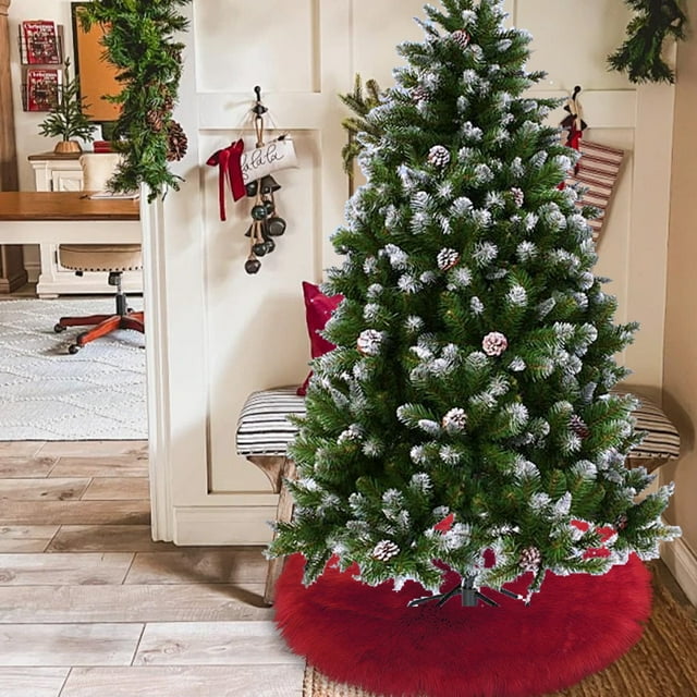 LSLJS Christmas Tree Skirts Tapis Blanc Tablier Long en Coton Neige Décoration de Noël Base Coussin Rond, Cadeau pour Femmes/hommes
