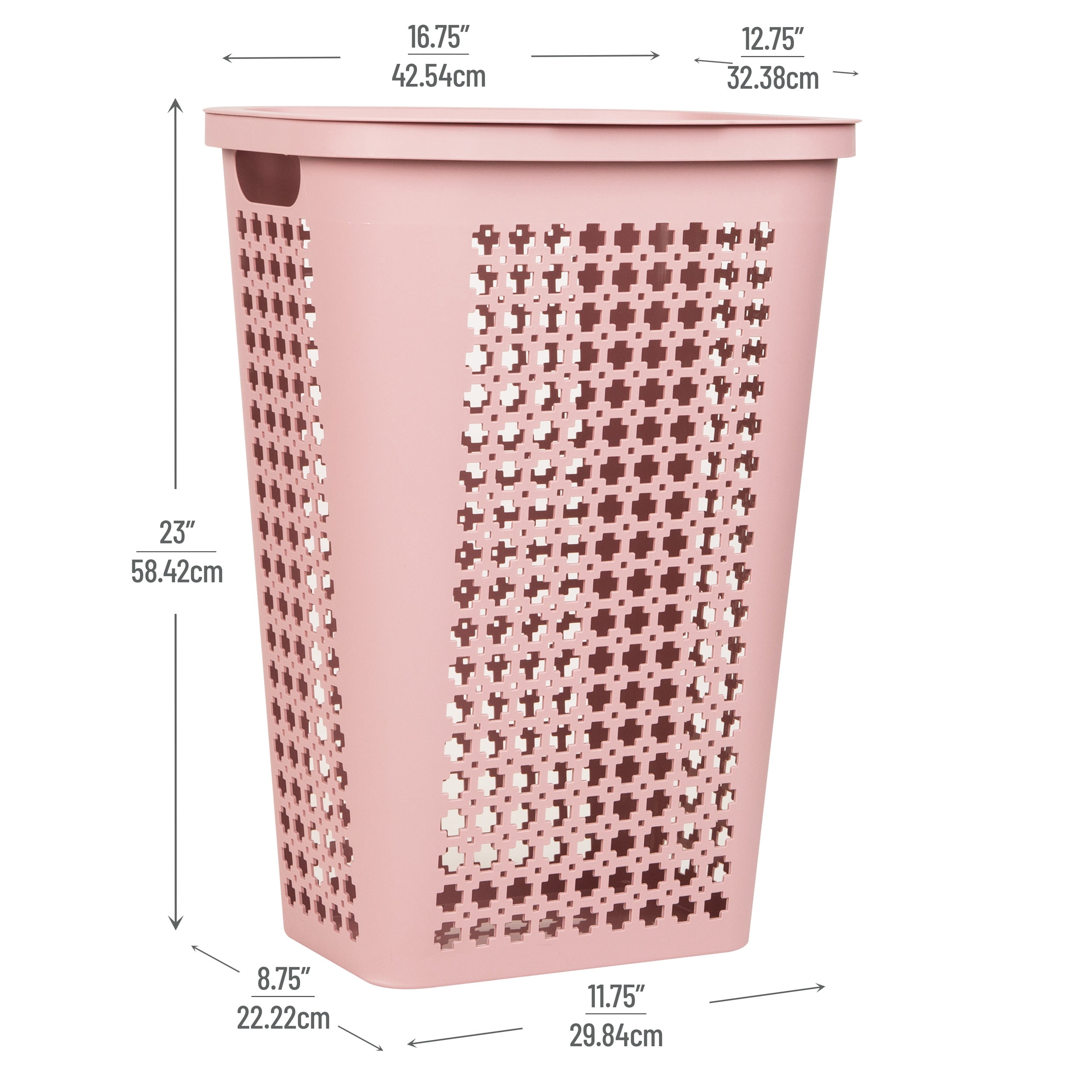 Mind Reader Slim Swiss Cross Cut-Outs Tapered Laundry Hampers with Lid, Plastic, Set of 2, Pink