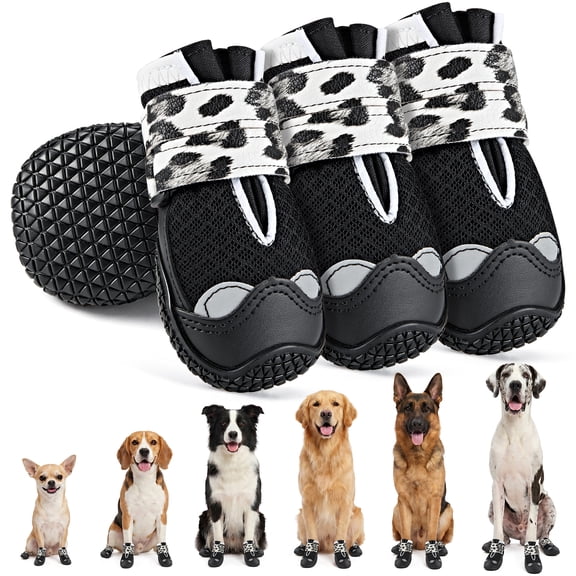 TSYKHAIA Breathable Dog Boots, 4PCS with Reflective Strip, Paw Protector Fits All Sizes