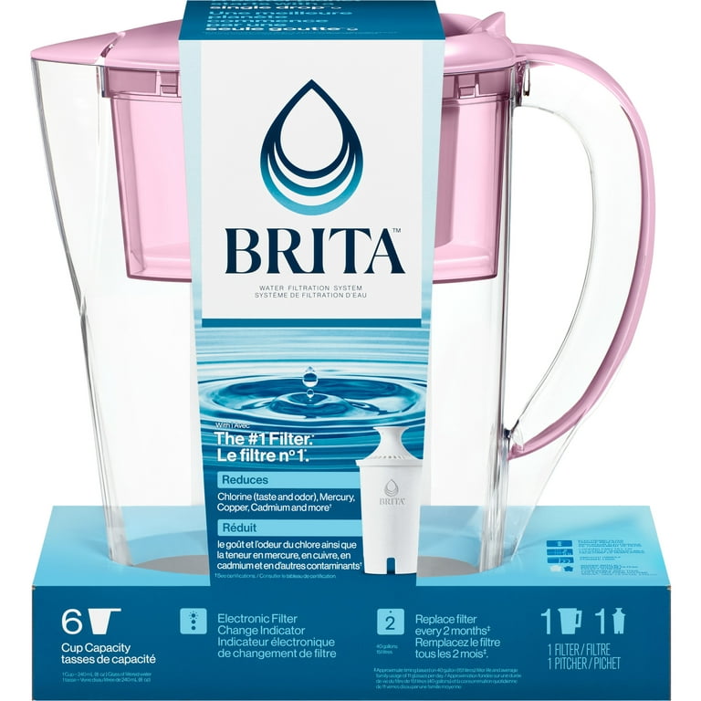 Brita Small 6 Cup Purple Denali Water Filter Pitcher with 1 Brita Standard  Filter