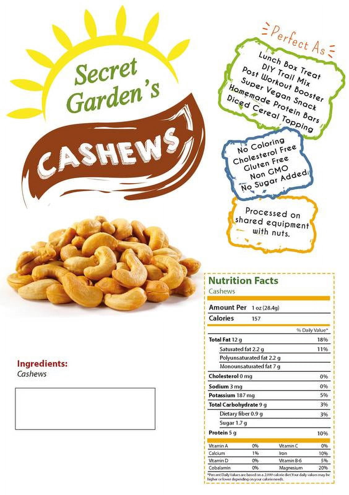 Secret Garden's whole Unsalted Cashews Roasted Healthy, Quality Vegan Cashew Nut(1LB)
