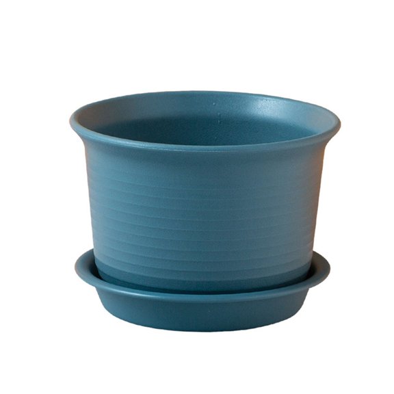 Yesbay 1 Set More Thicken Flowerpot Reliable Resin Ripple Pattern Flower Planter for Home,Blue M