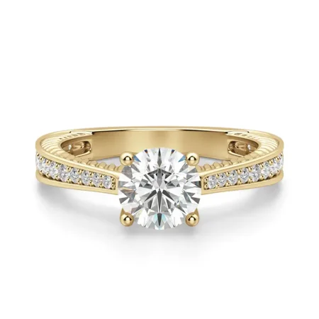 Certified 1 Carat Round Cut Solitaire Diamond Engagement Ring in 10K Yellow Gold | Anniversary Wedding Gift