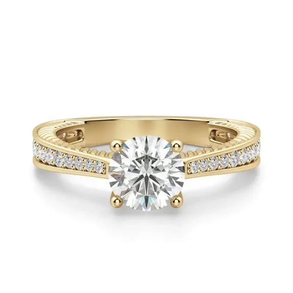 Certified 1 Carat Round Cut Solitaire Diamond Engagement Ring in 10K Yellow Gold | Anniversary Wedding Gift