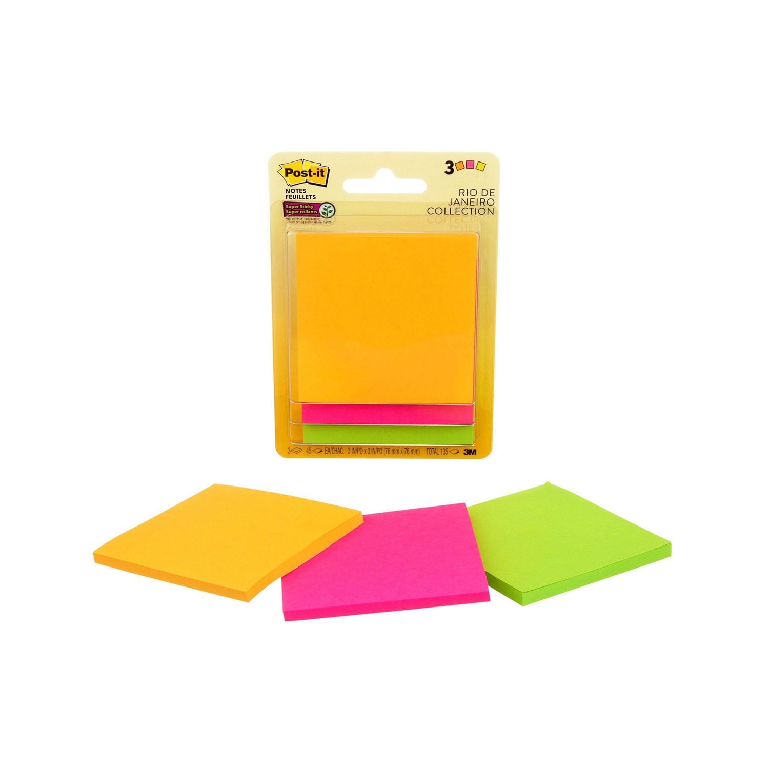 Feuillets super collants Post-it®, collection Rio de Janeiro, 7,6 cm x 7,6 cm (3 po x 3 po)