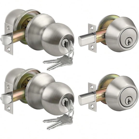 2 Pack Keyed Same Exterior Door Knobs And Single Cylinder Deadbolts Combo Set Keyed Alike Entry Door Knobs With Locks And Keys For Entrance And Front Door Satin Nickel