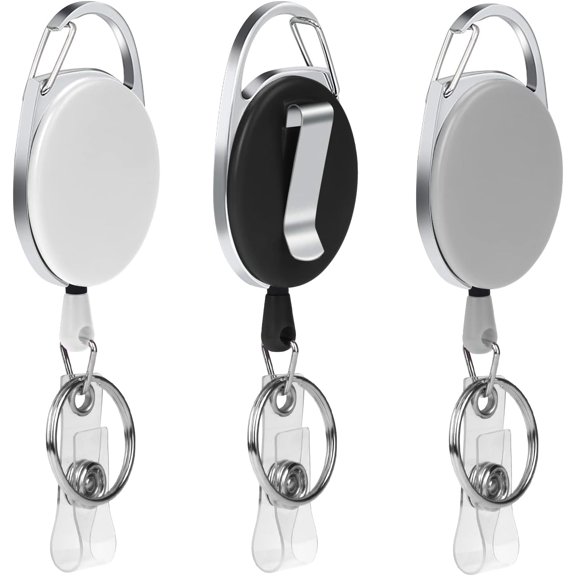 Retractable Badge Reels, 3 Pcs Reel Clips Extendable Key Chain Key Lanyard Belt Clip for Key Ring ID Card Badge Holder (Black, White, Grey)