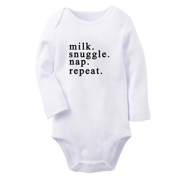 Milk, Snuggle, Nap, Repeat Funny Rompers, Newborn Baby Unisex Bodysuits, Infant Jumpsuits, Toddler 0-12 Months Kids Long Sleeves Oufits (White, 6-12 Months)