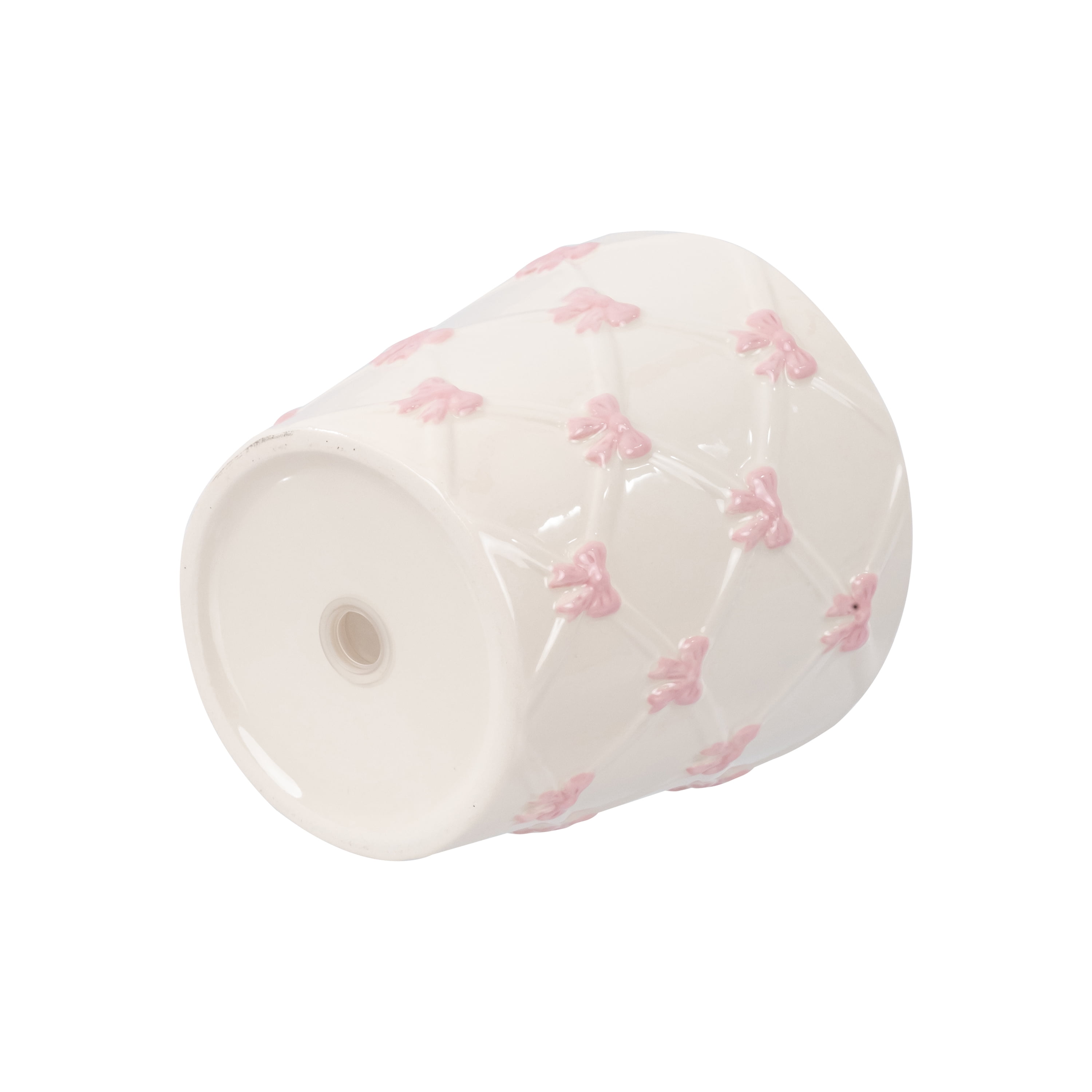 Mainstays Round Ceramic Bow Planter, Cream and Pink, 6.25 in x 6.25 in x 6 in