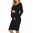 thumbnail image 4 of Side Ruched Pregnancy Dress Long Sleeve Maternity Clothes for Women, 4 of 7