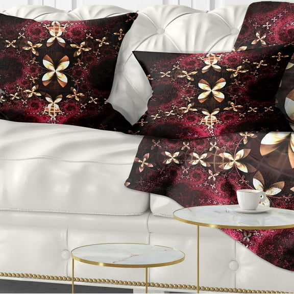 Designart Yellow Red Fractal Flower Pattern - Abstract Throw Pillow - 12x20
