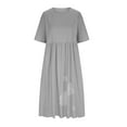 thumbnail image 6 of pstuiky Plus Size Summer Dresses, Women's Round Neck Short Sleeved Dress Solid Color Cotton Casual Pocket Short Sleeve Dress Gray XXXXXL #1, 6 of 6
